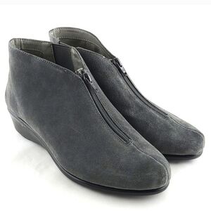 Aerosoles Allowance Women's Grey Suede Leather Ankle Boots Zip Up Wide Size 9W